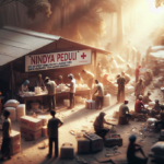 alt_text: Posko bantuan Nindya Peduli di Batang Toru dengan relawan dan bantuan darurat tersedia.