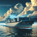 alt_text: Kapal modern mengarungi lautan di bawah langit mendung, simbol risiko di bisnis pelayaran 2025.