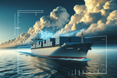 alt_text: Kapal modern mengarungi lautan di bawah langit mendung, simbol risiko di bisnis pelayaran 2025.