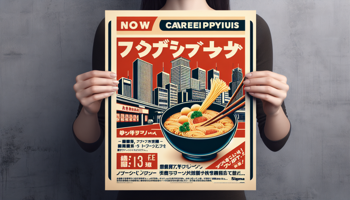 alt_text: Poster peluang karier di perusahaan makanan Jepang, menampilkan logo perusahaan.