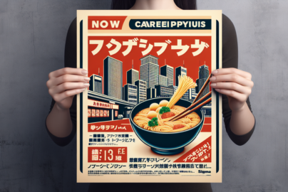 alt_text: Poster peluang karier di perusahaan makanan Jepang, menampilkan logo perusahaan.