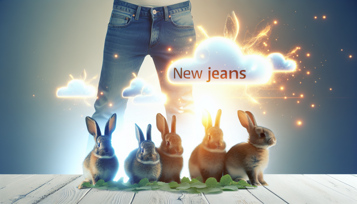 Alt_text: Min Hee Jin berdiri di dekat lima kelinci, menggambarkan masa depan NewJeans yang cerah.