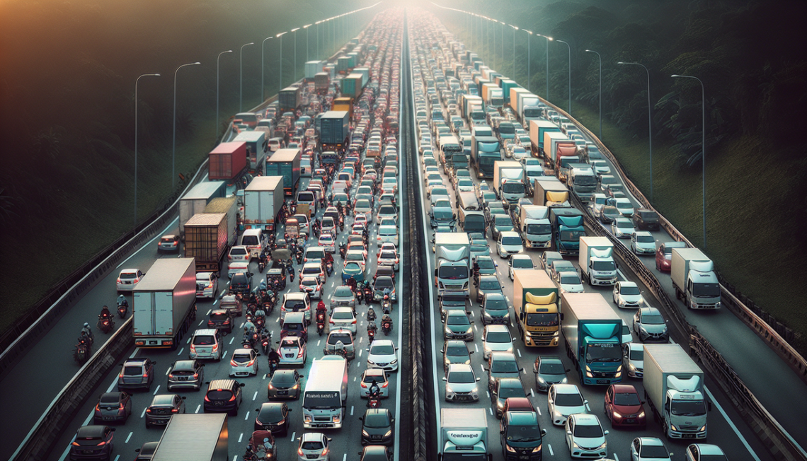 alt_text: Kendaraan padat di tol saat arus balik Lebaran, sistem one way sudah dicabut.