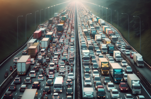 alt_text: Kendaraan padat di tol saat arus balik Lebaran, sistem one way sudah dicabut.