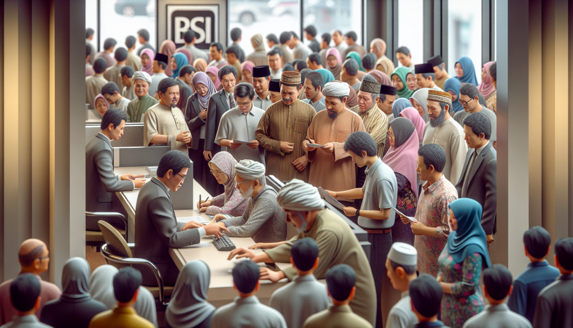 alt_text: Antrian nasabah di bank BSI saat Puncak Lebaran.