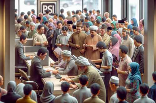 alt_text: Antrian nasabah di bank BSI saat Puncak Lebaran.