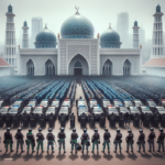 alt_text: Pengamanan ketat di Istiqlal saat Salat Id, menandai momen penting dalam sejarah Indonesia.