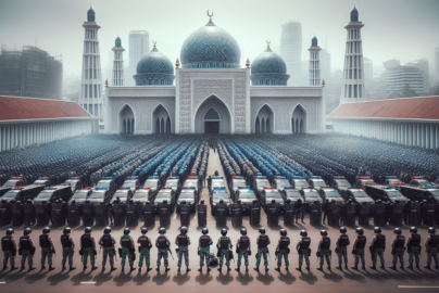 alt_text: Pengamanan ketat di Istiqlal saat Salat Id, menandai momen penting dalam sejarah Indonesia.