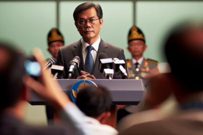 alt_text: Prabowo menegaskan kebijakan diplomasi Indonesia yang baru dalam konferensi pers.