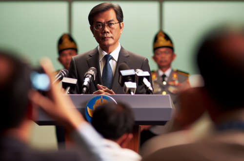 alt_text: Prabowo menegaskan kebijakan diplomasi Indonesia yang baru dalam konferensi pers.