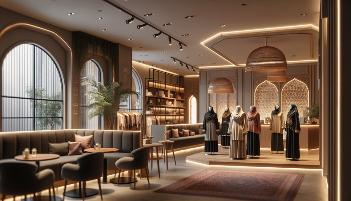 alt_text: Cafe nyaman dekat ITS dengan area untuk jual baju muslim wanita modern.