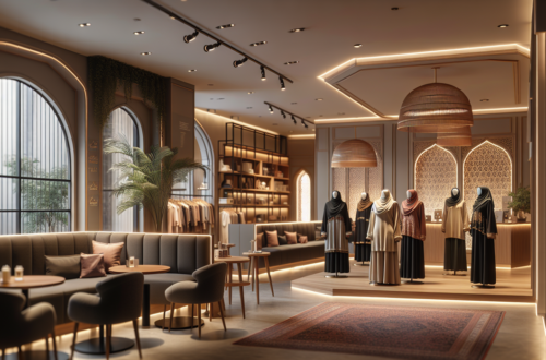 alt_text: Cafe nyaman dekat ITS dengan area untuk jual baju muslim wanita modern.