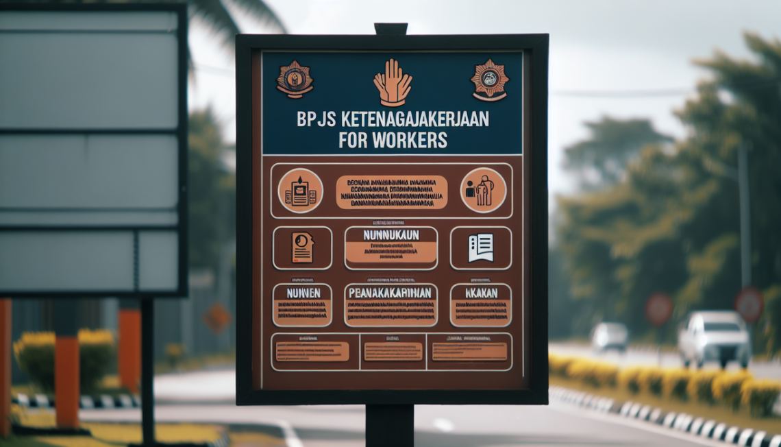 alt_text: Papan informasi BPJS Ketenagakerjaan di Nunukan mengenai layanan dan perlindungan bagi pekerja.
