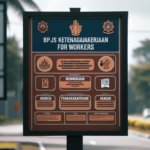 alt_text: Papan informasi BPJS Ketenagakerjaan di Nunukan mengenai layanan dan perlindungan bagi pekerja.
