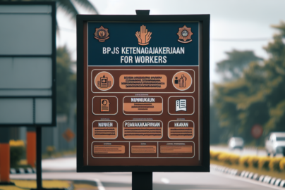 alt_text: Papan informasi BPJS Ketenagakerjaan di Nunukan mengenai layanan dan perlindungan bagi pekerja.