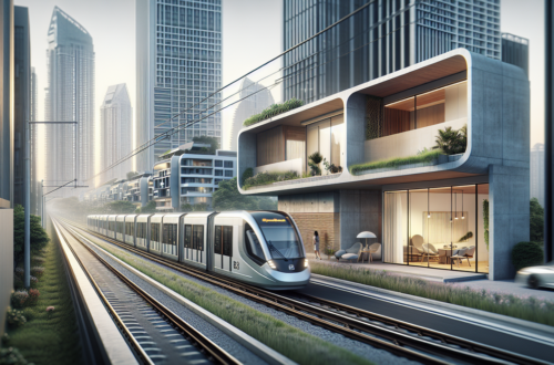 alt_text: LRT Jabodebek dan rumah minimalis modern, simbol mobilitas dan kehidupan urban baru.
